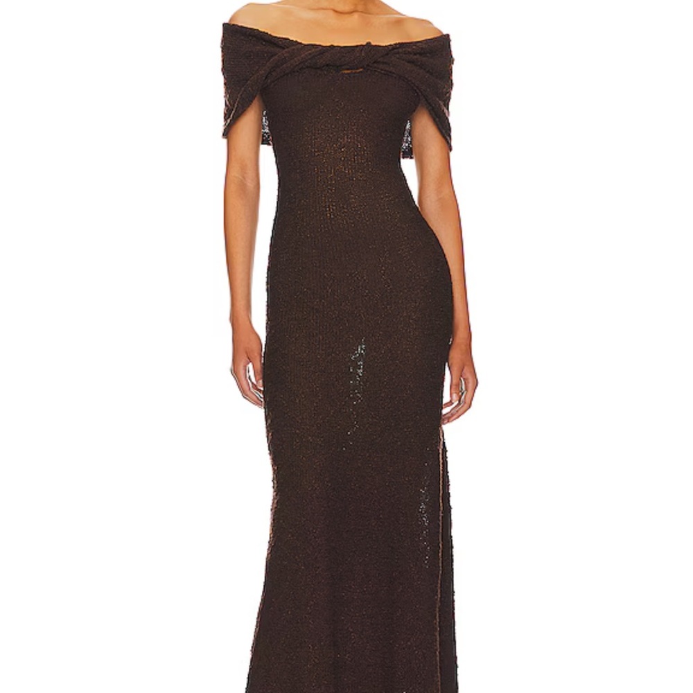 LPA MAXI DRESS BROWN BOUCLE